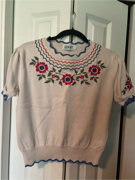 OXKnit Sweaters - OXKNIT Cream Floral Embroidered Crewneck Sweater